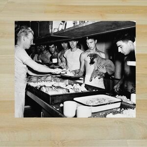1967 Coast Guard Convoy Cutter Evening Chow with Mascot Dog 8x10 Photo